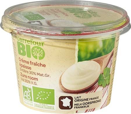 Carrefour crème fraiche entière bio epaisse 30% (200 ml)