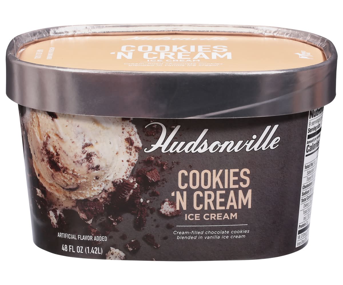 Hudsonville Cookies 'N Cream Ice, Vanilla (48 fl oz)