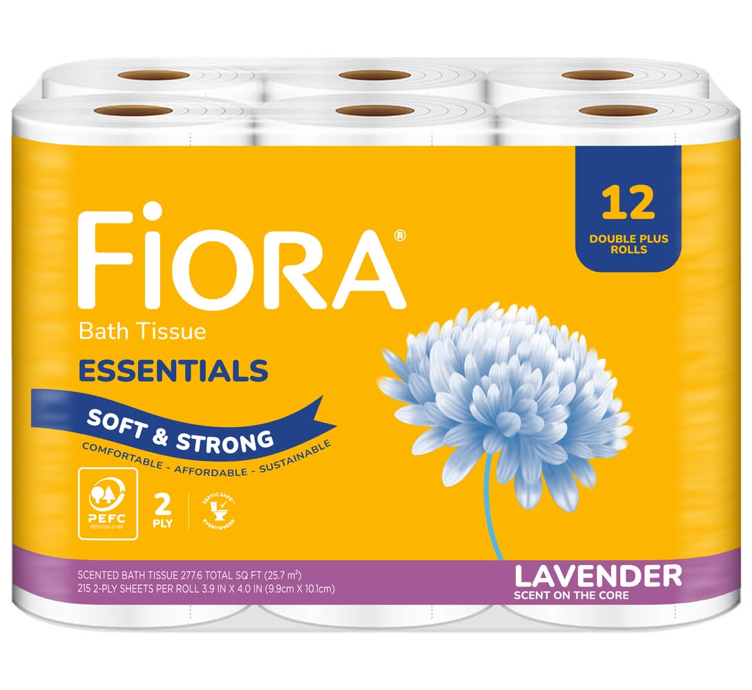 Fiora Essentials Soft & Strong 2 Ply Bath Tissue Sheets, Lavender, 3.9x4 in, White (12 ct)