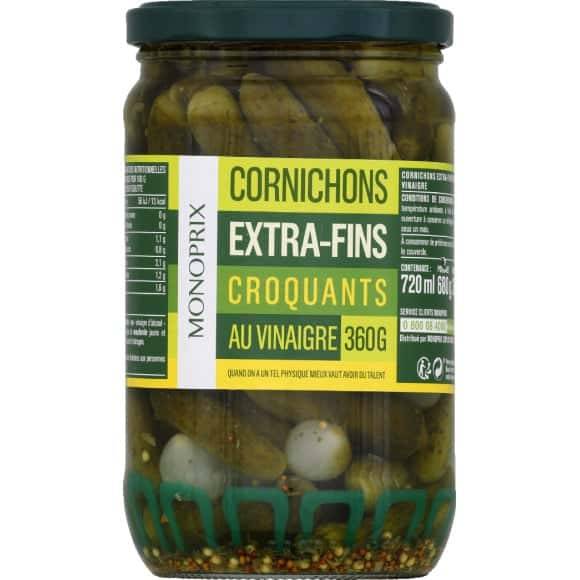 Monoprix Cornichons Extra-Fins Croquants Au Vinaigre Le Bocal De 360G Net Égoutté