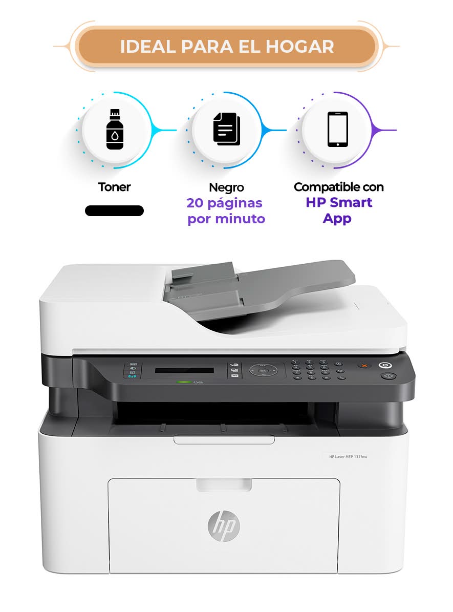 HP · Impresora multifuncional láser 137fnw, blanco-negro (8,5 kg)