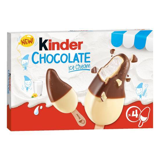 Glace bâtonnet kinder chocolat au lait, double enrobage lait chocolat x4 - 152g