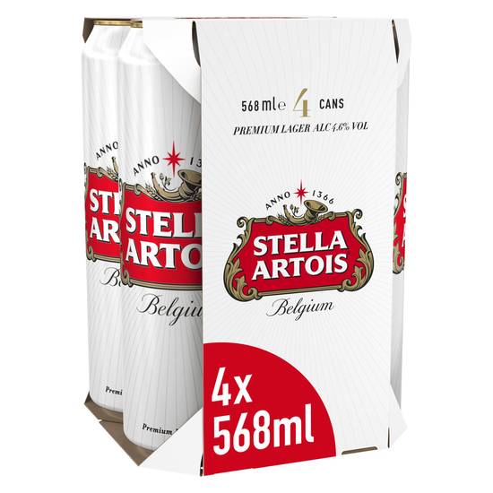 Stella Artois Premium Lager Beer Cans 4x568ml