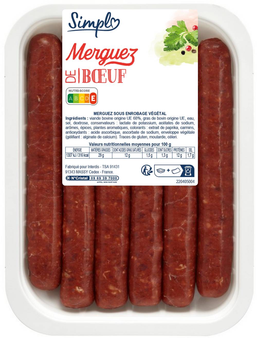 Simpl - Merguez de bœuf (6 pièces)