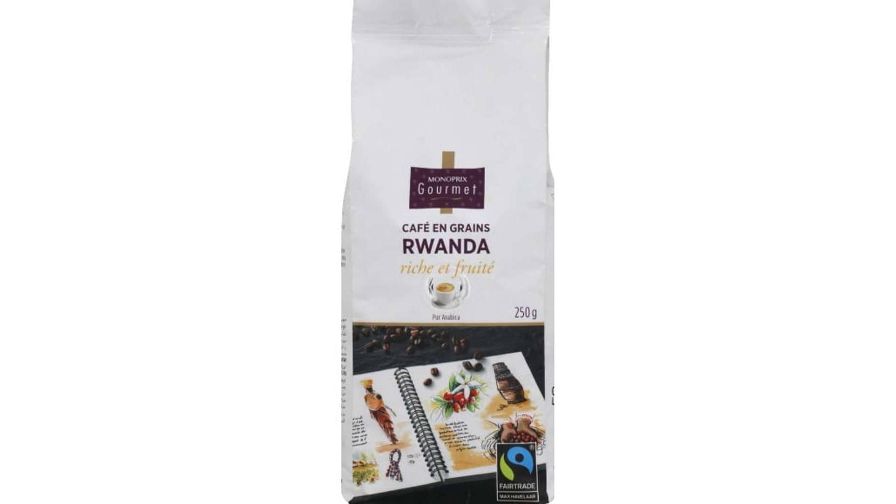 Monoprix Gourmet Café en grains du Rwanda, riche et fruité, pur Arabica Le paquet de 250g
