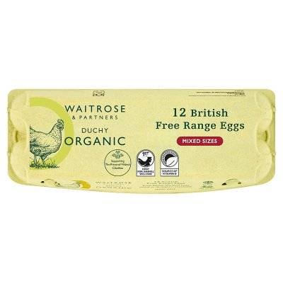 Organic Waitrose & Partners Free Range Eggs Mixed Sizes (12 ct)