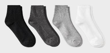 Auden Machine Washable Ultra Soft Everyday Rib-Knit Ankle Socks, Female, S, Assorted (4 ct)