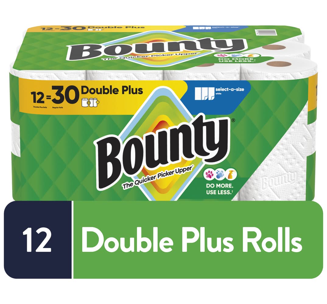 Bounty Double Plus 2-ply Paper Towels Rolls, 11x5.9 in, White (12 ct)