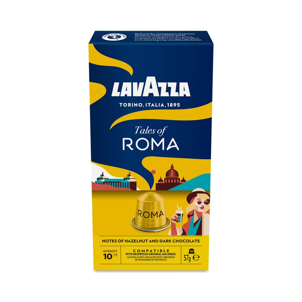 Lavazza - Café moulu en capsules tales of roma intensité 10, noisette - chocolat noir (10)