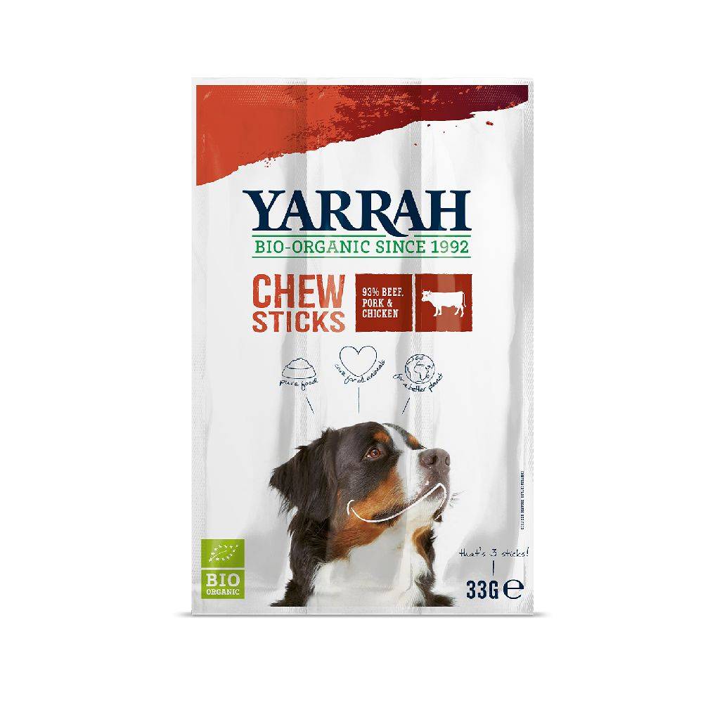 Yarrah - Bâtonnets à mâcher au bœuf porc et poulet pour chien