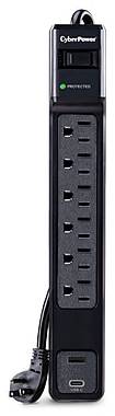CyberPower P604UCBK Home Office 6-Outlet Surge Protector, 1-USB-C Port, 1-USB-A Port, 4 ft. Cord, 1800J Surge Suppression, Black