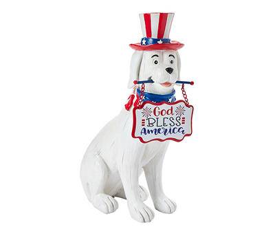 12.4" Patriotic Dog & "God Bless America" Sign Resin Tabletop Decor