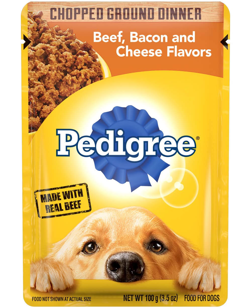 Pedigree Chopped Ground Dinner Adult Wet Dog Food, Beef - Bacon - Cheese (3.5 oz)