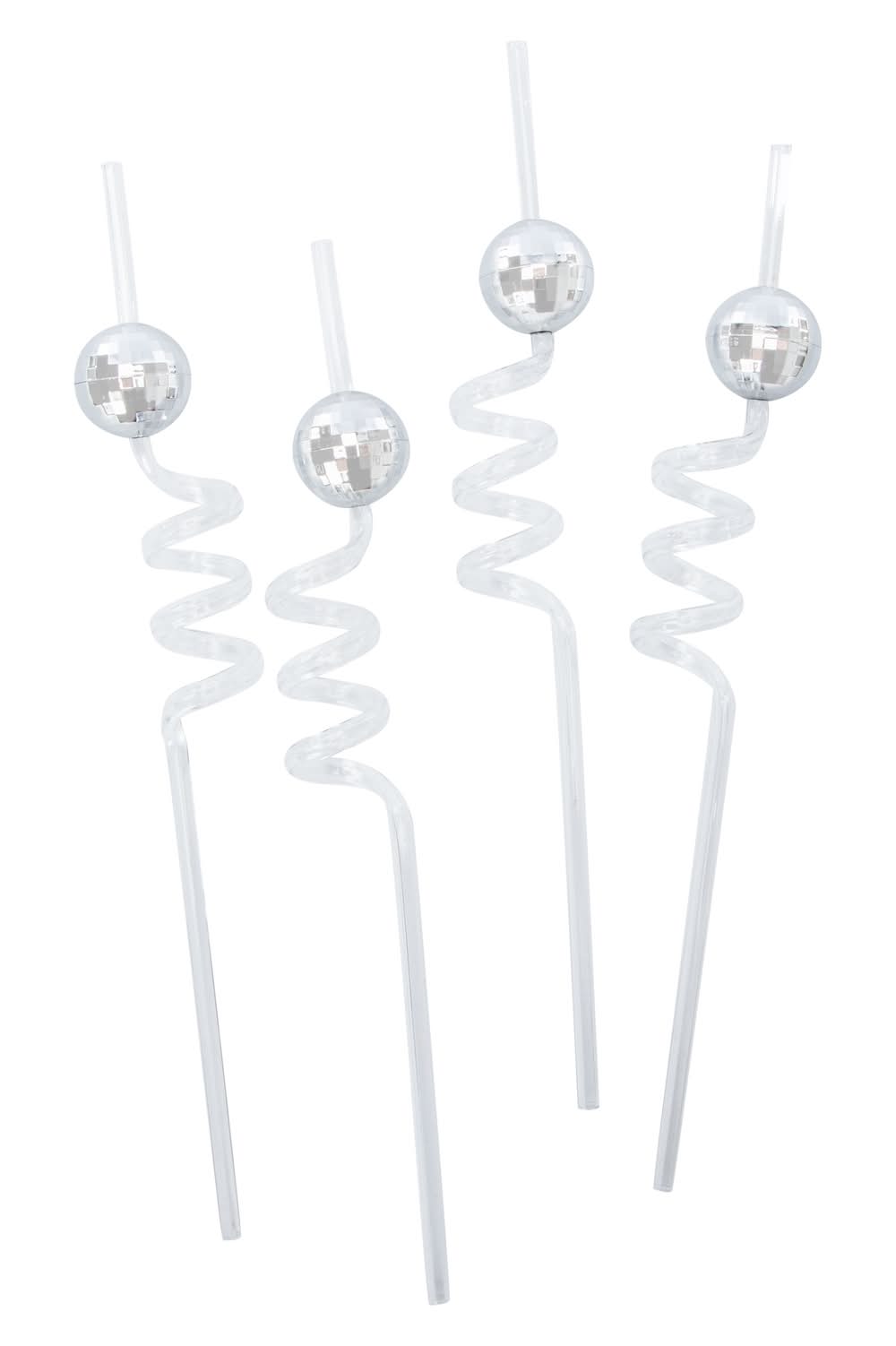 Silver Disco Plastic Straws 4-Count