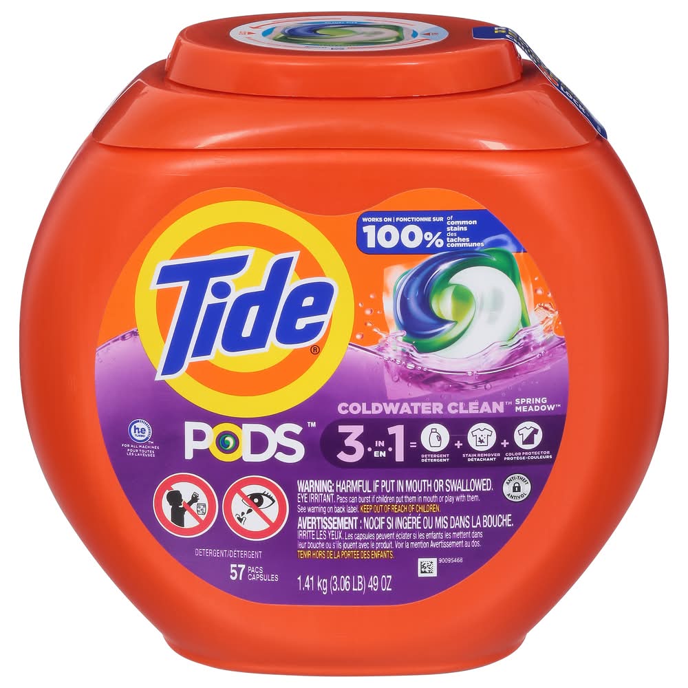 Tide Laundry Detergent Pods Capsules, Spring Meadow (49 oz, 57 ct)