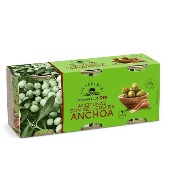 Aceitunas rellenas de anchoa Vegecampo lata 3 x 50 g