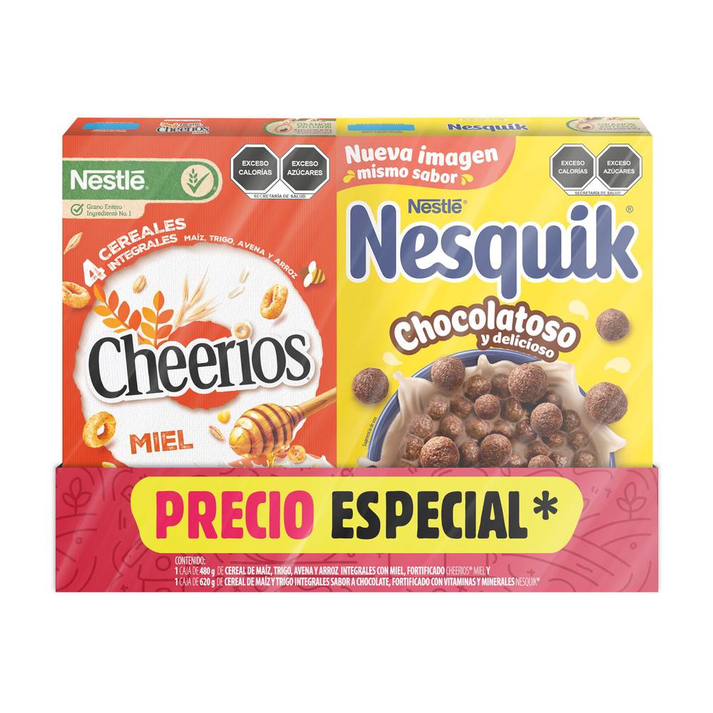 Nestlé cereal cheerios miel + cereal nesquik (pack 480 g + 620 g)