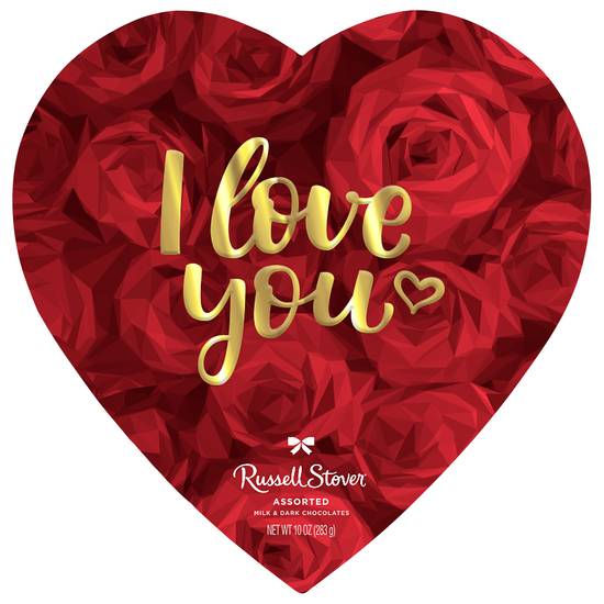 Russell Stover Valentine's Day "I Love You" Heart Assorted Gift Box (milk & dark chocolate)