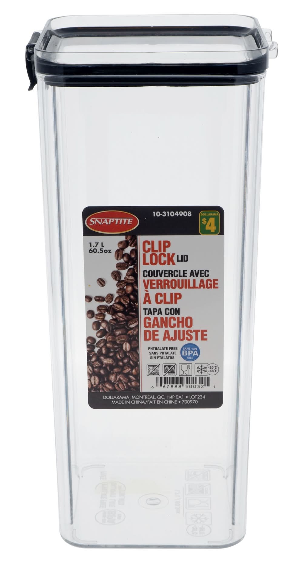 Snaptite Container With Clip Lock Lid 1.7 L Capacity