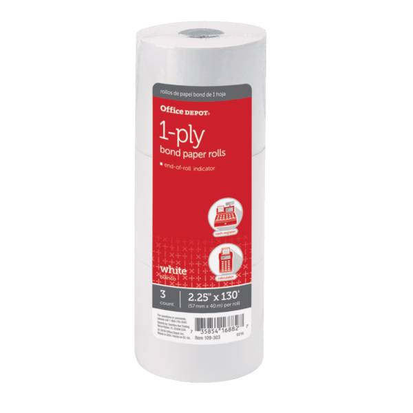 Office Depot 1-Ply Bond Paper Rolls, 2.25" x 130', White