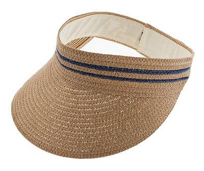 Accent-Stripe Straw Visor, Blue - Brown