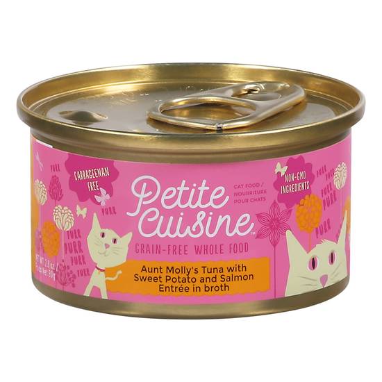 Petite Cuisine Aunt Molly's Tuna Sweet Potato and Salmon Entrée in Broth Cat Food