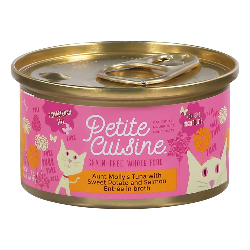 Petite Cuisine Aunt Molly's Tuna Sweet Potato and Salmon Entrée in Broth Cat Food (2.8 oz)