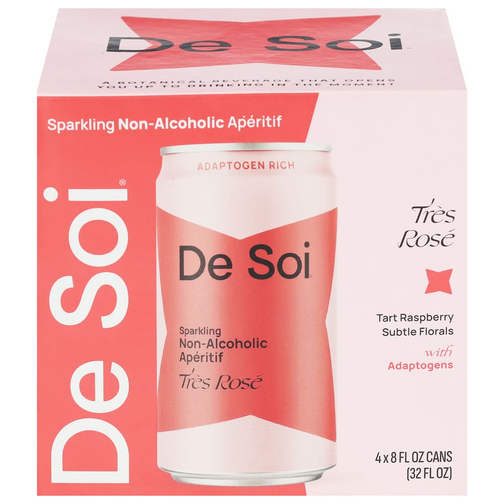 De Soi Sparkling Non Alcoholic Apertif Drink, Tres Rose (4 x 8 fl oz)