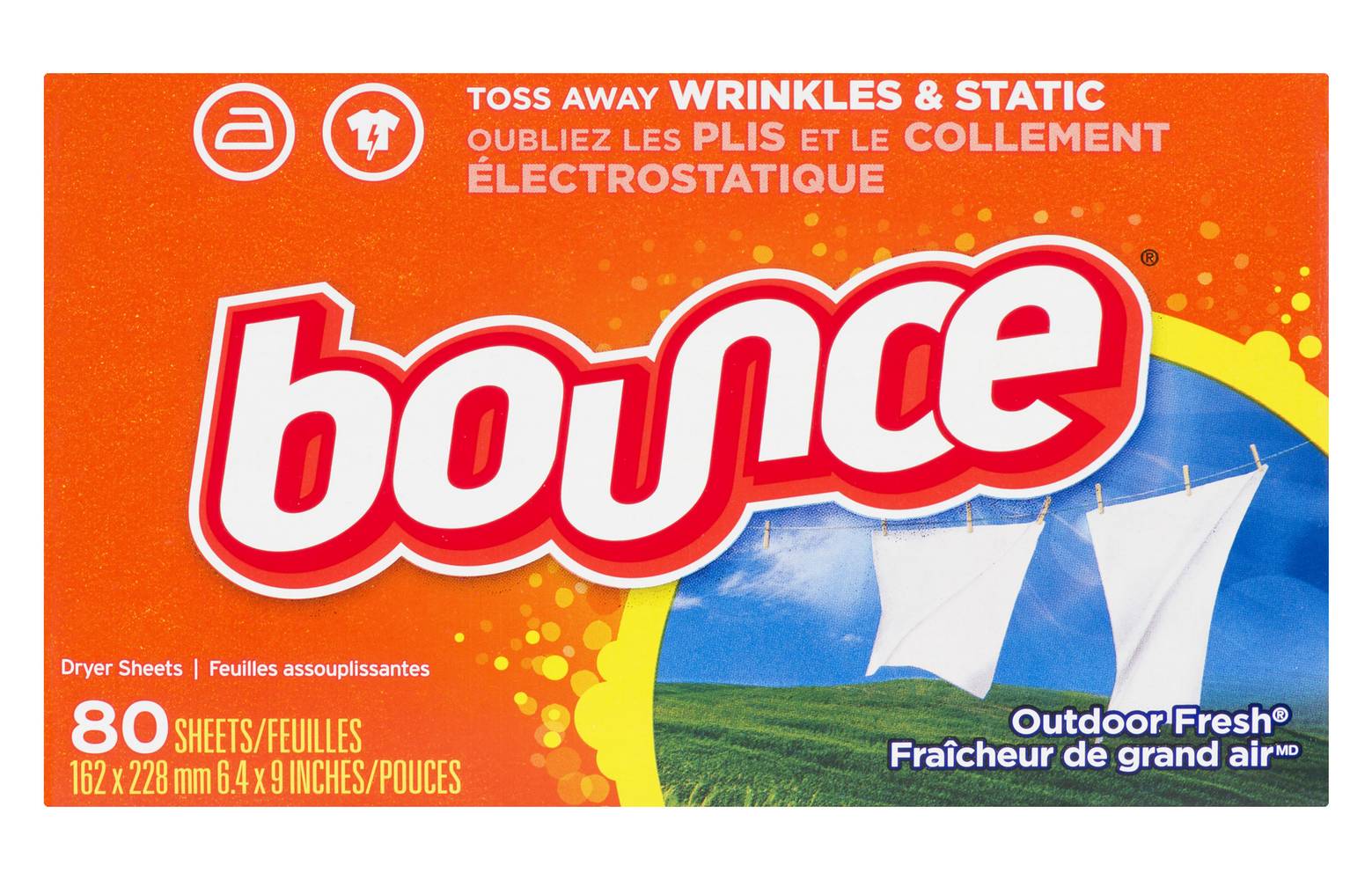 Bounce feuilles assouplissantes - dryer sheets (80 unités) (6.4x9 in) (fraîcheur de grand air)