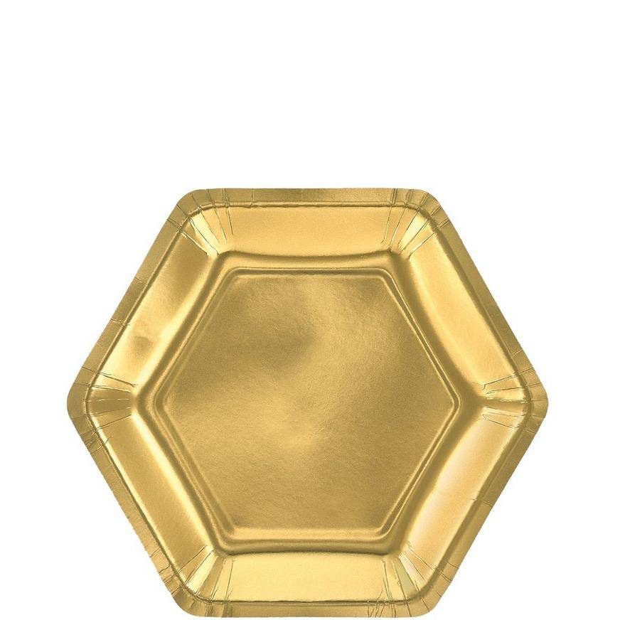 Metallic Gold Hexagonal Paper Dessert Plates, 7in, 8ct