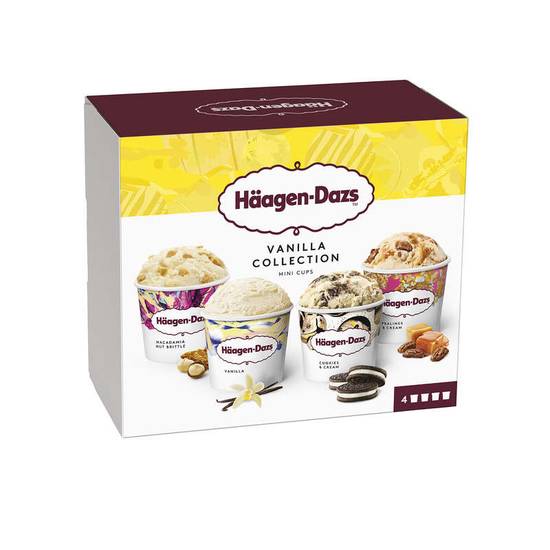 Haagen Dazs vanilla collection crème glacée macadamia vanille cookie pralines mini pots x4