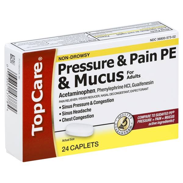 Topcare, Pressure & Pain Pe & Mucus, For Adults, Caplets