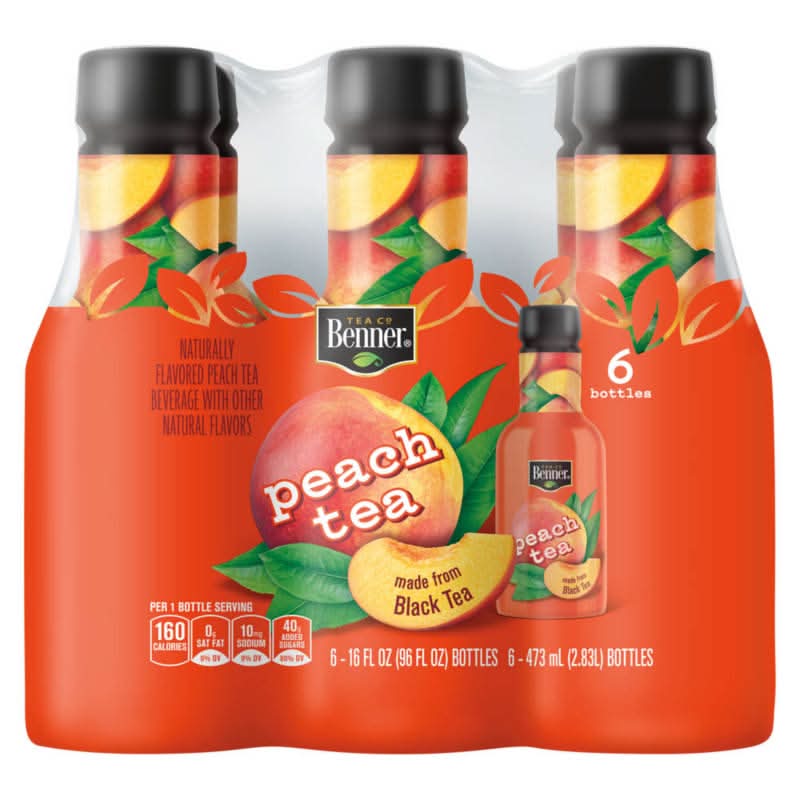 Benner Flavored Iced Tea, Peach (6 x 16 fl oz)