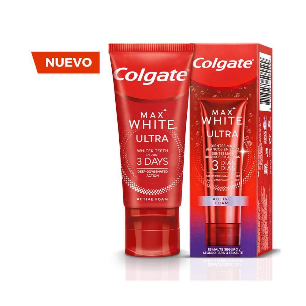 Pasta de dientes blanqueadora Colgate Max White Ultra Active Foam, dientes blancos 50ml