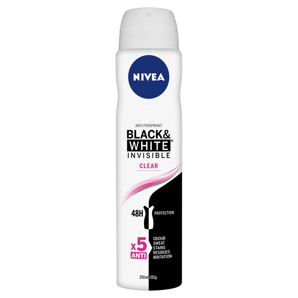 Nivea Black & White Clear Invisible Aerosol Antiperspirant Deodorant 250ml