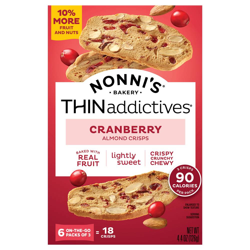 Nonni's Thinaddictives Almond Crisps, Cranberry (4.4 oz, 6 ct)