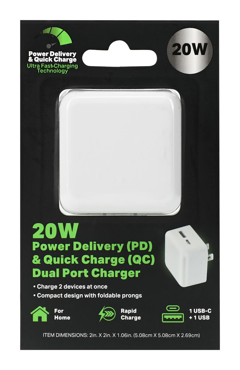 20W Power Delivery & Quick Charge USB-C & USB Dual Port Wall Charger White