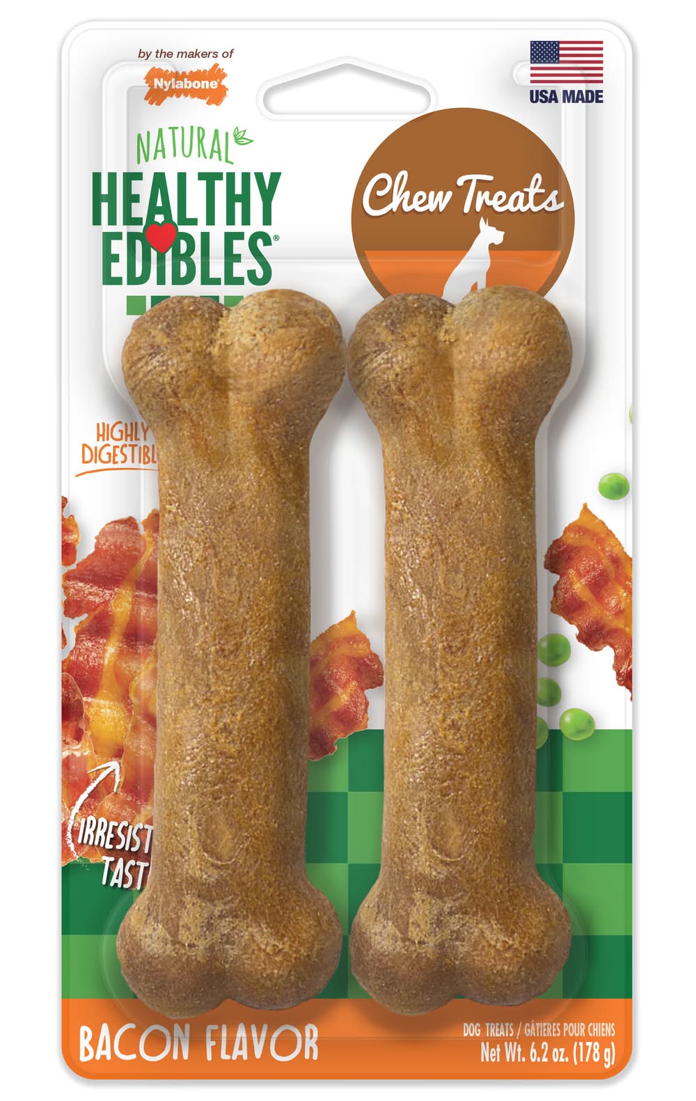 Nylabone Healthy Edibles Bacon Flavored Dog Bone Wholesome Chews (6.69 oz, 2 ct)