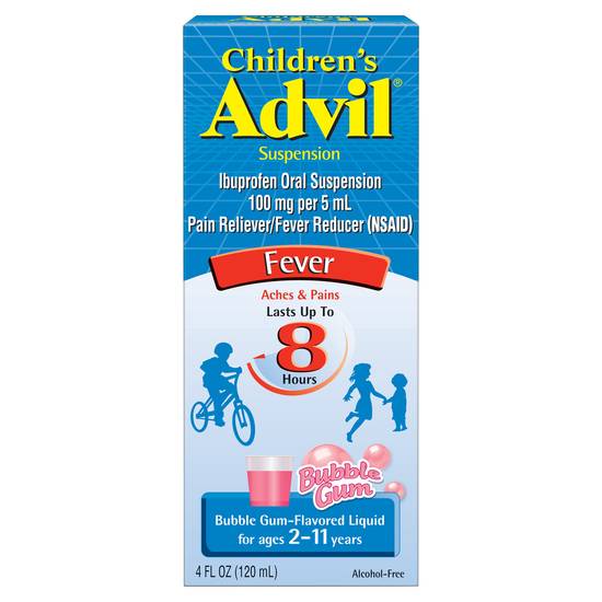 Advil Childrens Ibuprofen Fever Reducer/Pain Reliever Oral Suspension Bubble Gum-Flavored Liquid