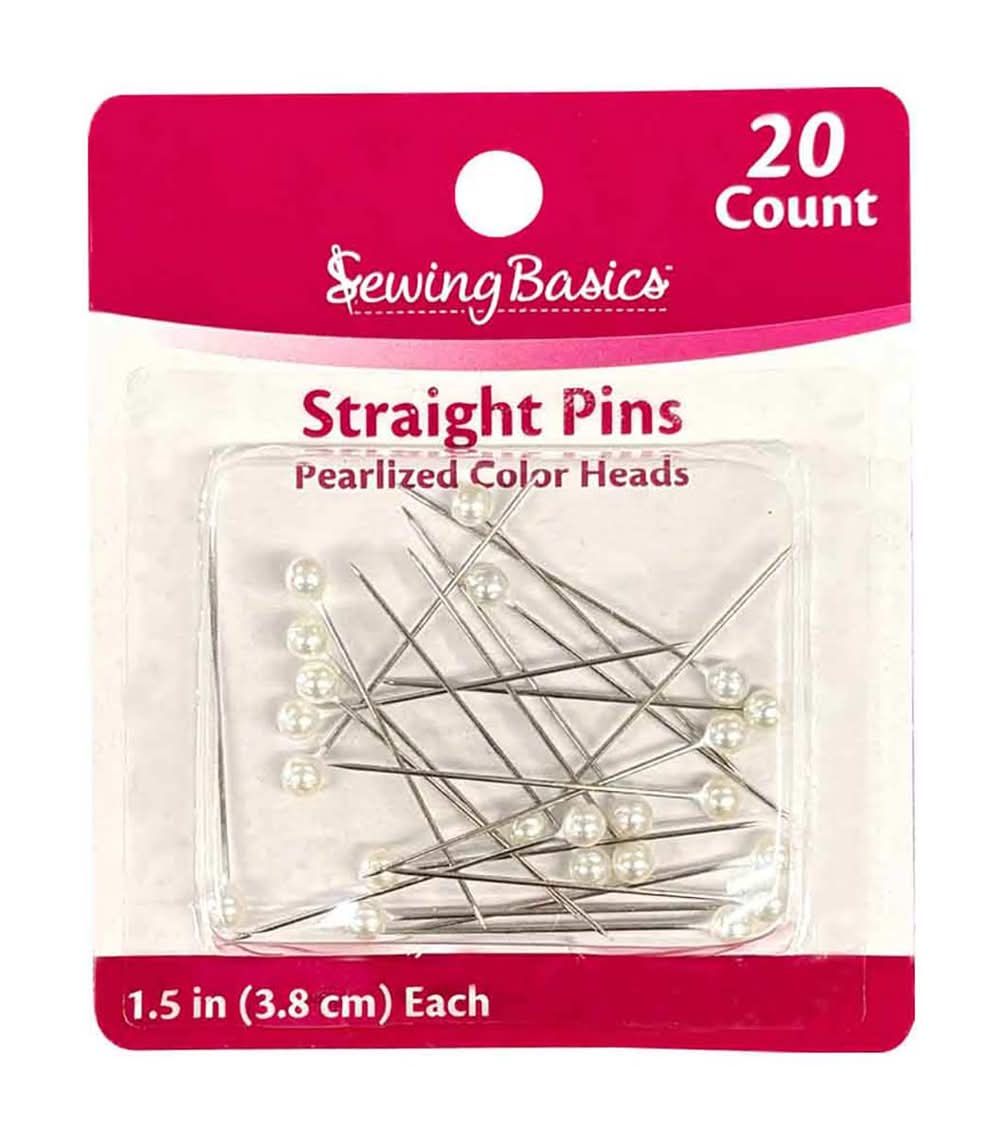 Sewing Basics Straight Pins With Pearlized Color Heads 1.5 Inch 20 Ct