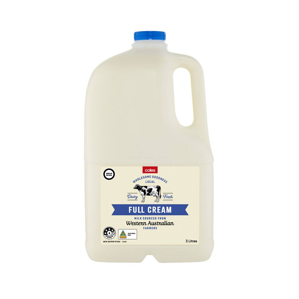 Coles Full Cream Milk (3L)