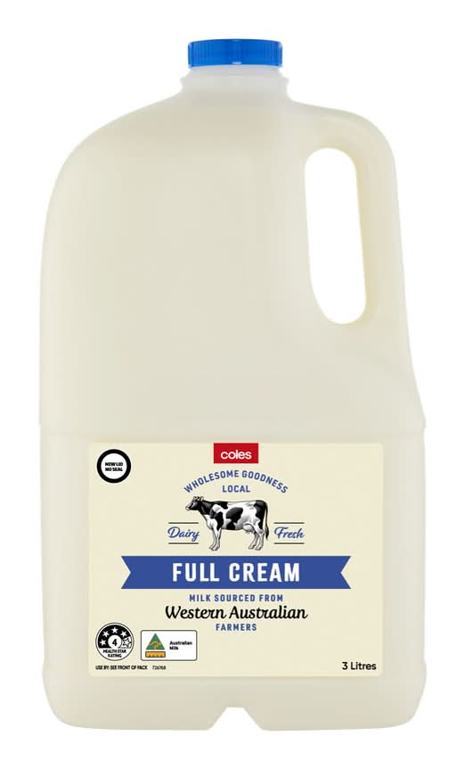 Coles Full Cream Milk (3L)