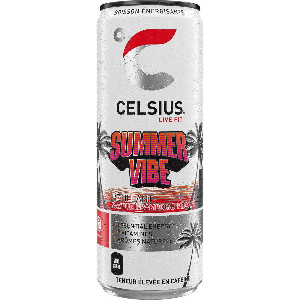 Celsius - Boisson énergisante summer vibe sleek, framboise - pêche (355ml)