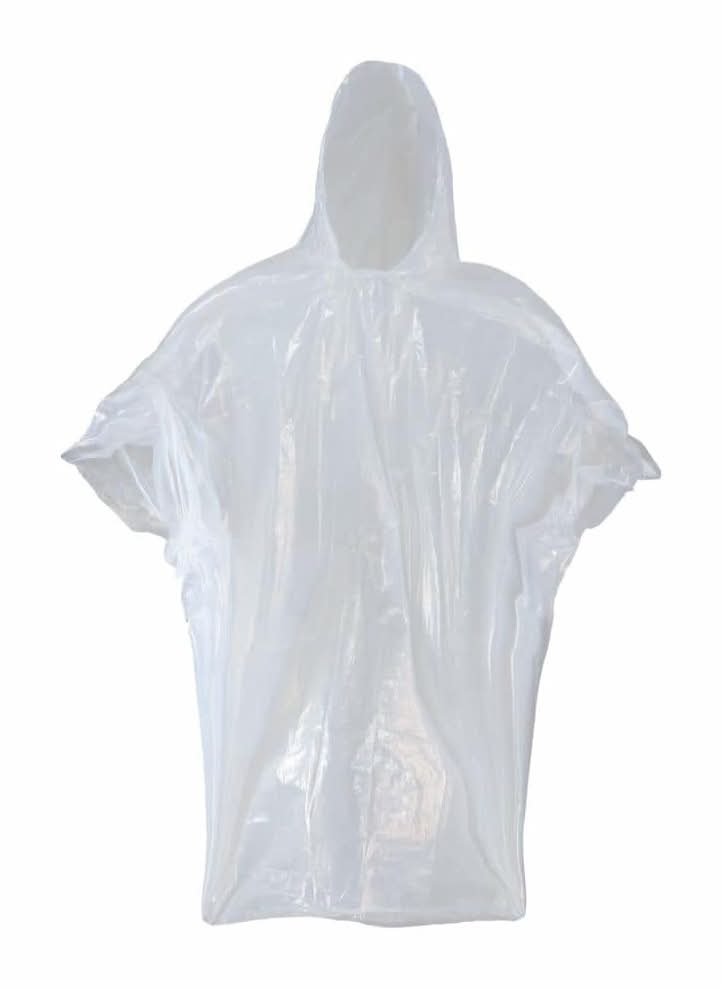 Economy 1-Size-Fits-All Clear Polyethylene Water Resistant Rain Poncho With Hood