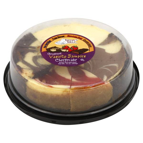 The Father's Table Variety Sampler Cheesecake, Fudge Brownie-Strawberry Swirl-Chocolate Marble (16 oz)