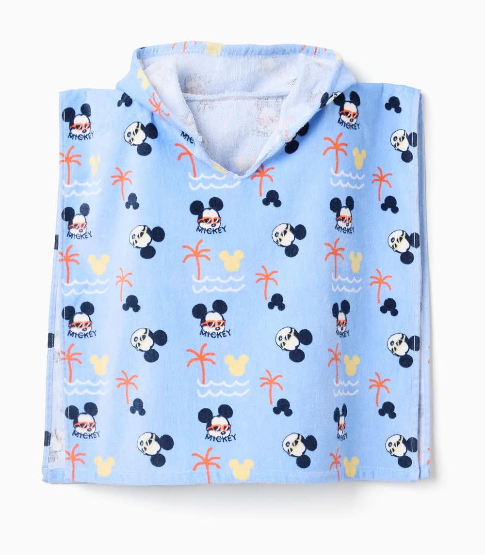 Poncho De Praia Com Capuz Mickey Para Bebé Menino, Azul-Claro (Azul Claro - Xs)