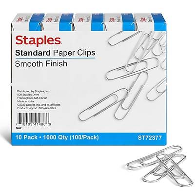 Staples Smooth Paper Clips, 0.25" X 1.25", Silver (10 x 100 ct)