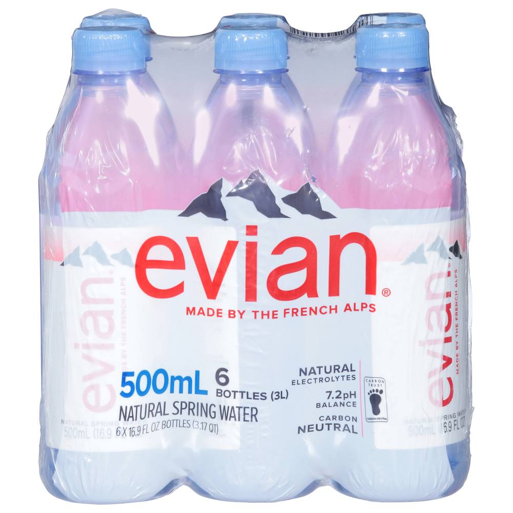 Evian Natural Spring Water (6 x 500 ml)