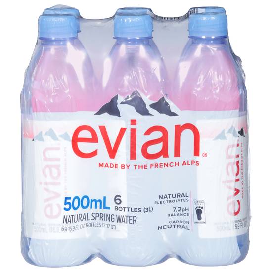 Evian Natural Spring Water (6 pack, 500 ml)