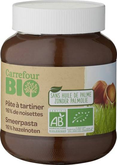 Carrefour pâte à tartiner au chocolat 16% noisettes bio